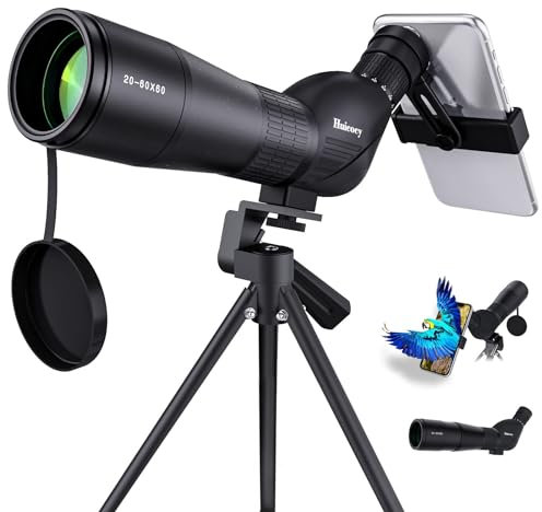 HUICOCY Spektiv, 20–60x60 mm Zoom 39–19 m/1000 m, beschlagfest und beweglich Okular-Gummi-Design, Teleskop mit Quick-Smartphone-Halterung und Tischstativ für Zielscheibe