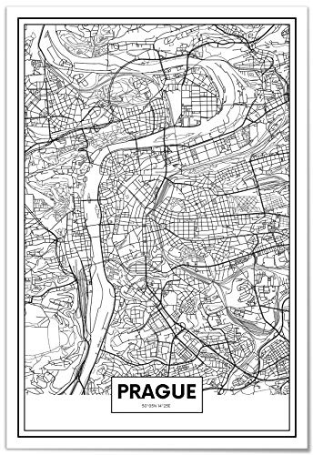 Panorama Leinwandbild Karte von Prag 50x70 cm - Gedruckt auf Leinwand - Wandbild Wohnzimmer - Dekoration Dekoration Schlafzimmer