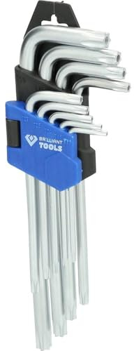 Jeu de Clés Allen BT044009 - Lot de Clés 9 Pièces TORX Courtes à Tête Sphérique - Torx T10 à T 50 - Outil Polyvalent - Permet de Travailler en Angle - Outil en Acier Chrome Vanadium - BRILLIANT TOOLS