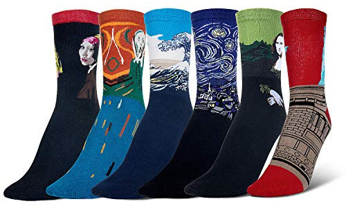 WolinTek Unisex Calzini Famose Masterpiece Arte Retro Pittura Serie Calze da uomo, Confezione da 6 Paia