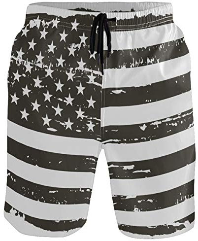 visesunny Herren Wolf Galaxy Strand Shorts Sommer Badehose Sport Laufen Badeanzüge mit Netzfutter, usa-flagge, Medium