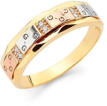 JewelryWeb 14 Karat Gelbgold Weißgold und Roségold CZ Zirkonia Simulierter Diamant für Frauen Ehering Ring Größe N 1/2, Metall, Zirkonia