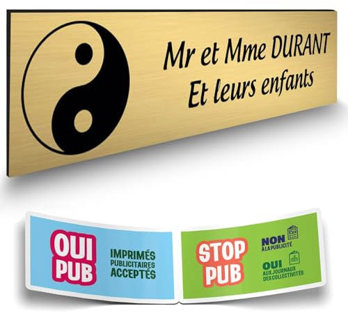 DECOHO - Plaque Boite aux Lettres Personnalisable - Plaque adhésive Plastique 100x25 mm - Or brossé, Gravure Laser Noire, Symbole Croix B - Or
