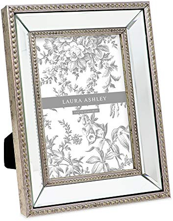 Laura Ashley Bilderrahmen, 12,7 x 17,8 cm, champagnerfarben, klassischer Spiegelrahmen mit Perlenrand, Wandmontage, für Tisch-Display, Fotogalerie und Wandkunst, champagnerfarben