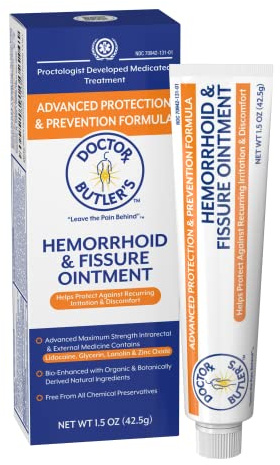Doctor Butler's Advanced Hemorrhoid & Fissure Ointment - Lidocaine Hemorrhoid Treatment and Fissure Treatment, Extra Strength Formula, Heals and Provides Fast Pain and Itch Relief* (1.5 oz.)
