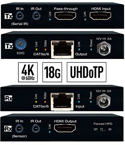 Key Digital KD-EX18G 4K HDR HDMI Extender Transmitter and Receiver Kit with 4K to 1080p Down Convert.Limited Promotional Pricing