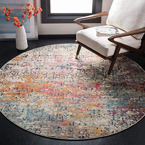 Safavieh Tapis Contemporain pour Salon, Salle à Manger, Chambre à Coucher - Madison Collection, Tapis à Poil Court, Gris et Rose, 122 x 122 cm