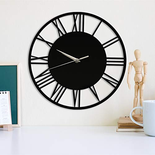 WALPLUS Römische Wanduhr, 30 cm Durchmesser, Acryl, glänzend, schwarz, Heimwerker-Dekoration, Bürozubehör, minimalistisches Design, Schlafzimmerdekoration, stilvolle Geschenkideen, leicht