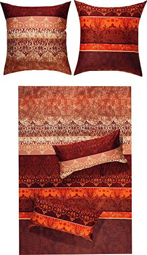 Erwin Müller Bettwäsche, Bettgarnitur, Bettbezug, Wende-Kissenbezug Mako-Satin orientalisch, rot Größe 80x80 cm / 135x220 cm - temperaturausgleichend, mit Reißverschluss