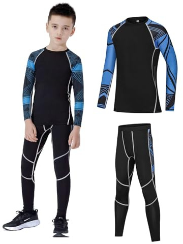 Echinodon Jungen Sportunterwäsche Fußball Kinder Funktionsunterwäsche Set Kompressionsshirt + Kompressionshose Kompressionsunterwäsche für Training