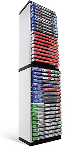 HuPop Game Storage Tower for PS5-36-Slot Universal Game Tower Rack Stand Holder Large Capacity Compatible with PS5, PS4, Xbox One, Xbox Series X/S, Switch Games Disks Discs (White)
