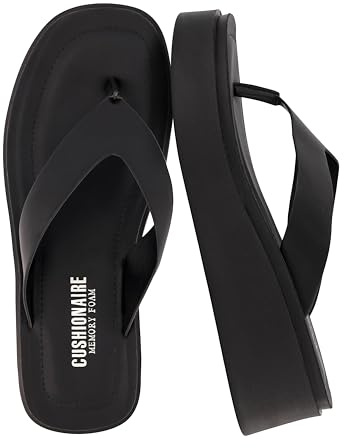 CUSHIONAIRE Pippin Chunky Platform Flip Flops, Stylish Wedge Flip Flops for Women with Cushioned Footbed and Durable Sole, BLACK 9