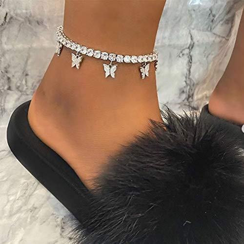 Edary Schmetterling Kristall Fußkettchen Glitzernde Tennis Knöchel Armbänder Schmetterlinge Armband Strass Strand Fuß und Handkette Schmuck für Frauen und Mädchen