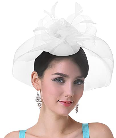 YJZQ Fascinator Hut Vintage Schleier 1920er Hochzeitshut Hochzeit Braut Elegant Feder Mesh Gesichtsschleier Hut Cocktail Tea Party Kopfbedeckung Braut Kostüm Accessoires
