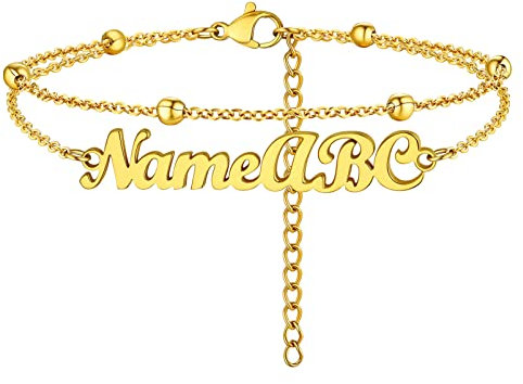 PROSTEEL Chaîne de Cheville Femme Double Couche Plaqué Or avec Prénom Personnalisé 22+5cm Bijou Saisonnier