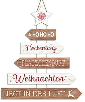 Weihnachten Richtungsweiser zum aufhängen - ca. 50x35 cm - Weihnachts Tür Deko Holz Schild zum Hängen - Advent Nikolaus Schlitten Wegweiser Geschenkidee
