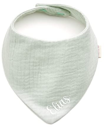 Personalisiertes Dreieckshalstuch aus Baumwolle, Halstuch für Jungen, Mädchen, Unisex, mit Druckknopfverschluss, in verschiedenen Farben mit Wunschnamen (Mint)