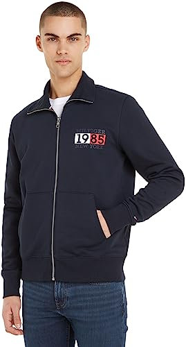 Tommy Hilfiger Herren Sweatshirt mit Reißverschluss Zipper ohne Kapuze, Blau (Desert Sky), L