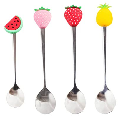 Cabilock 4pcs Stainless Steel Fruit Fork Juice Spoons Mini Dessert Spoons Coffee Decor Espresso Tools Ice Cream Spoon Espresso Spoon Honey Spoons Metal Trim Food Spoon Strawberry Silica Gel
