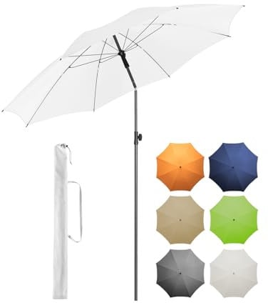 FARE Parasol – Protection UV 50+ pour balcon, jardin, terrasse, été – Finition titane – Dispositif de pliage rotatif avec sac de transport, Blanc., 200 cm, Élégant