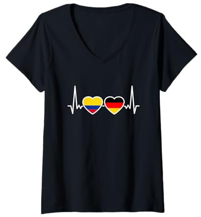 Damen Kolumbien Deutschland Herzschlag Flagge Deutsch Kolumbianer T-Shirt mit V-Ausschnitt