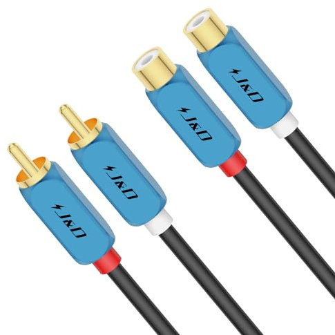 J&D Cable de Extensión de 2 RCA, Cable de Extensión de Audio Estéreo de 2 RCA Macho a Hembra con Carcasa de Aleación de Aluminio Resistente, 4.5 M