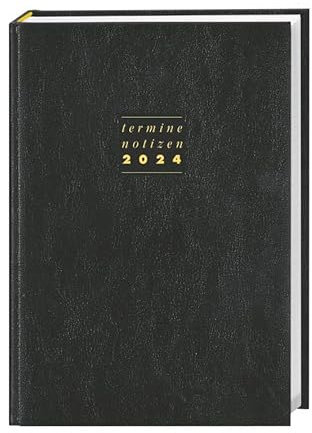 Terminer Leder schwarz - Kalenderbuch A5 - Mit vertikalem Kalendarium - Kalender 2024 - Heye-Verlag - Taschenkalender mit viel Platz für Eintragungen - 15,2 cm x 21,5 cm