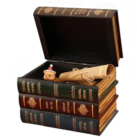 Tissting Bücher Deko Buchattrappe 16 x 11 x 13 cm Klein Vintage Europäischen Falsche Buchbox Alte Gefälschte Buch Box Schmuck Schatzkiste für Schreibtische Regal Dekoration