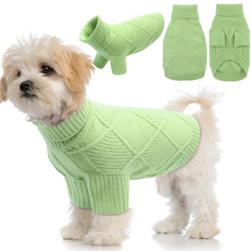 EMUST Haustier-Pullover, niedliche Hundepullover für mittelgroße Hunde mit Rautenmuster, Warmer Hundepullover für kaltes Wetter, Grün L