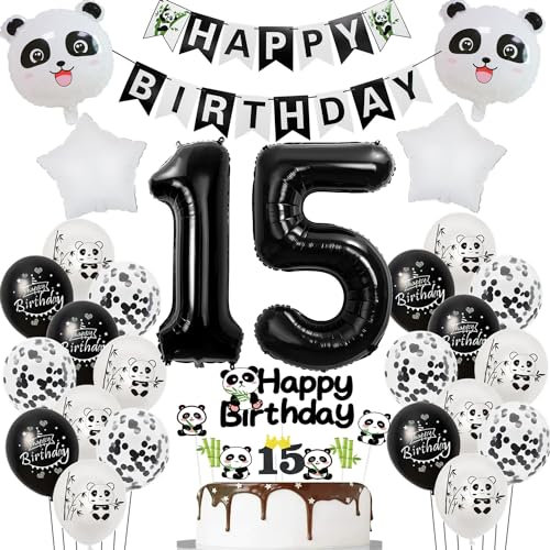 Panda luftballons 15. geburtstags junge mädchen dekoration, panda thema geburtstagssdeko 15 jahre junge mädchen ballon 15 geburtstags deko für kinder, Panda thema ballon deko 15.geburtstags kinder