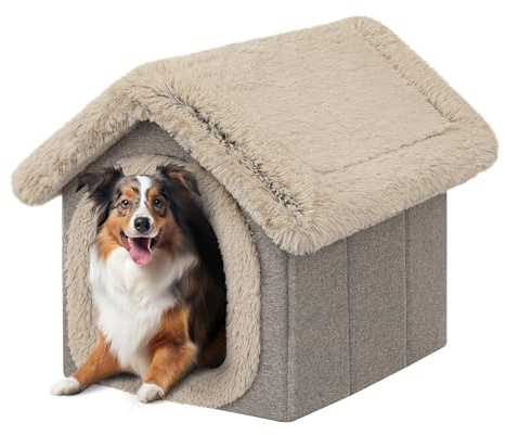 PillowPrim Haustierhütte Hundehaus Höhle Hundehütte Katzenhütte Hundehöhle Katzenhaus Hundekissen Katzenkissen Flauschiges Haus, Cappucino, 55x60x60 cm