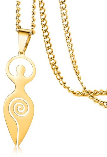 VASSAGO Wicca Espiral Diosa Colgante Símbolo de Fertilidad Collar de acero inoxidable Collar de Embarazo Diosa Amuleto Pagano Mujeres Joyería