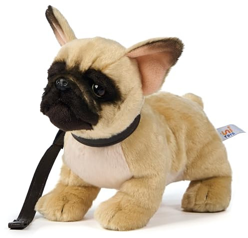 Uni-Toys - Französische Bulldogge (beige) - Mit Leine - 26 cm (Länge) - Plüsch-Hund - Plüschtier, Kuscheltier
