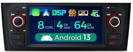 XTRONS 6.1 Zoll Android 13 Autoradio Octa Core 4GB 64GB Multimedia Player für FIAT Grande Eingebautes 4G LTE Car Play Android Auto DSP GPS Bluetooth 5.0 WiFi Optional DAB OBD TPMS DVR AHD Kamera
