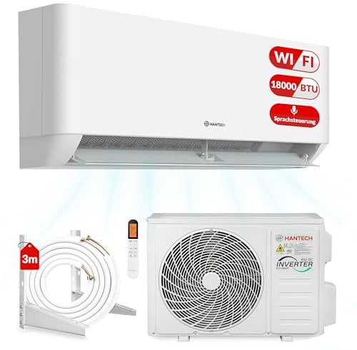 HANTECH Split aire acondicionado 18000 BTU H-PRO función de calefacción y refrigeración, filtro de aire, WIFI, material de montaje