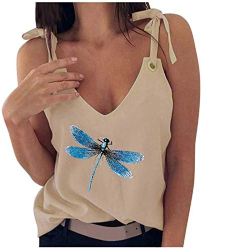 Mode Damen Ärmellos Tank Tops 2024 Neues Top Frauen Camisole V-Ausschnitt 2021 Trend Print Tiermode Mode Hühneraugen Damen Bluse Neckholder Shirt Frauen, beige, Large