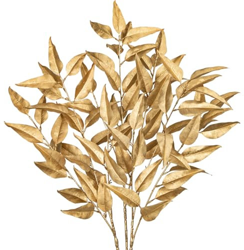3er-Set Gold Künstliche Eukalyptus Pflanzen, Kunstpflanze Kunstzweig Weihnachten Deko Trockenblumen Dekoration für Heimdekoration, Weihnachtsbaum Neujahr Ornamente, Feiertags-Esstischdekoration