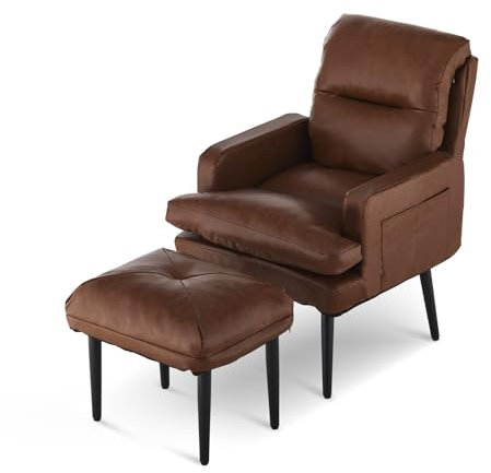 CLIPOP Kunstleder Relaxsessel Lehnstühle mit Hocker,Wohnzimmerstuhl Polstersessel Fernsehsessel mit Fußschemel Lesestuhl Armlehnstuhl für Wohnzimmer Schlafzimmer Arbeitszimmer (Dunkelbraun)