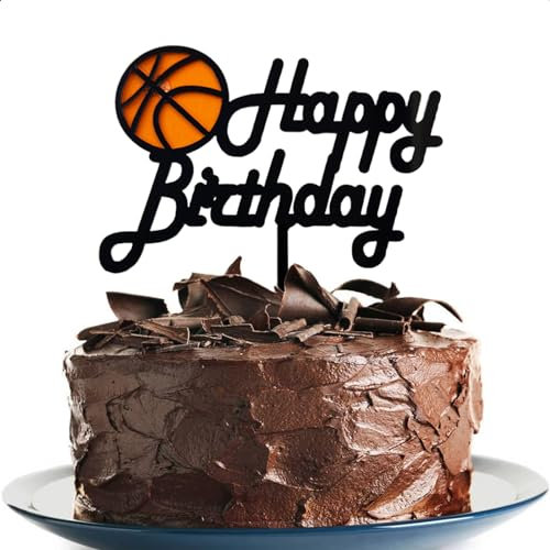 Happy Birthday Cake Topper aus Acryl, Tortendeko Geburtstag, Happy Birthday Kuchen Deko, cake topper geburtstag, Kuchendeko Geburtstag Basketball, Größe 12x 15cm, Schwarz