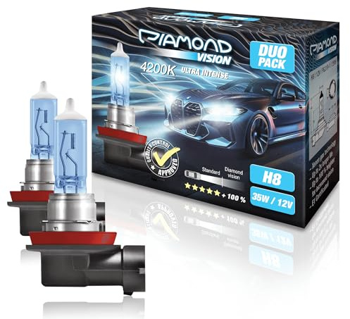 Diamond Vision 2x H8 12V 35W | Ultra Intense 4200K | Halogen KFZ Autolampen | zweimal so langlebig | Duobox | E-Prüfzeichen