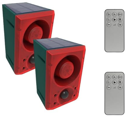 Lancoon 2-Pack Solar Bewegungsmelder-Alarm im Freien mit bellendem Schuss-Ton 130db Laute Sirene Lampe Strobe Licht mit Fernsicherheit für Home Garden Yard