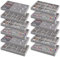 YEXEXINM 12pcs Stück Samt Schmucktablett, Premium stapelbare Schmuck Schubladen Organizer Tabletts, Schmuck Speicher Display Tabletts für Halskette Ohrring Ring Armband, Grau (Multi-grid)
