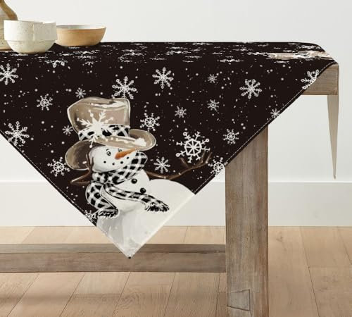 Artoid Mode Schwarz Schneemann Schneeflocken Weihnachten Tischdecke, Winter Tischwäsche Küche Tisch Dekoration Drinnen Urlaub Party Dekor 85x85 cm