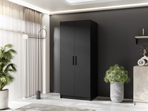 KIER FURNITURE Drehtürenschrank BASIC Schwarz 78x205x52,5 cm | Praktischer Drehtürenschrank mit Stauraum für Kleidung und Accessoires im Schlaf- oder Jugendzimmer