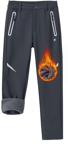 Pantalons de randonnée garçon Pantalon Chaud imperméable Fille Pantalon Ski Enfant Pantalon Trekking Enfant Softshell Pantalons garçons Gris-C 122-140