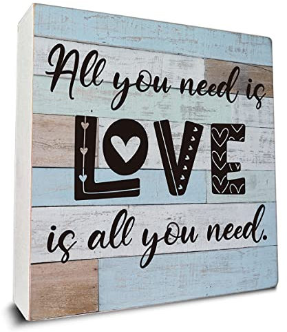 All You Need is Love is All You Need Wooden Box Sign Desk Decor, Valentine's Day Wood Box Sign for Home Living Room Bedroom Shelf Table Decoration 5 X 5 Inch