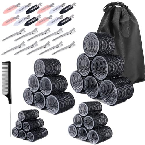 Carehabi 50 Pièces Heatless Curling, Rouleaux, Bigoudis Magiques avec 24 Pinces à Cheveux pour Tous Les Cheveux Courts, Moyens Ou Longs