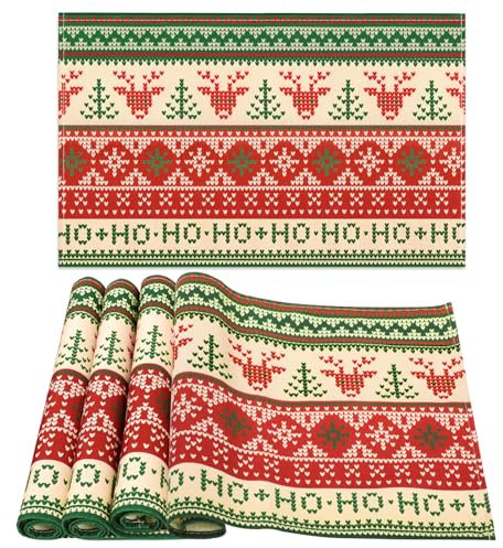 AFXXE Tovagliette Natalizie, Sottopiatti Natalizi Americane, Tovaglietta Natalizia Colazione, Sottopiatto Natale Lavabili Lino Tessuto Set, Tovagliette Tavola Natalizio Rossa Americana(Fiocco Di Neve)