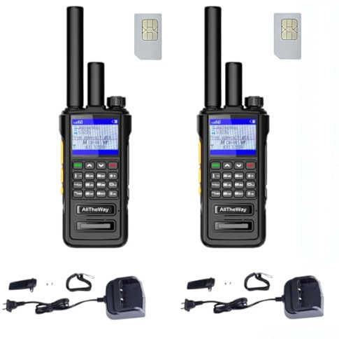 AllTheWay D09 LTE 4G+UHF Analog Global-ptt Walkie Talkie Unlimited Range with Earpiece Free Call with Network Signal, 5-50KM Call with Signal Interruption, Professional Two Way Radio(2pcs with SIM)