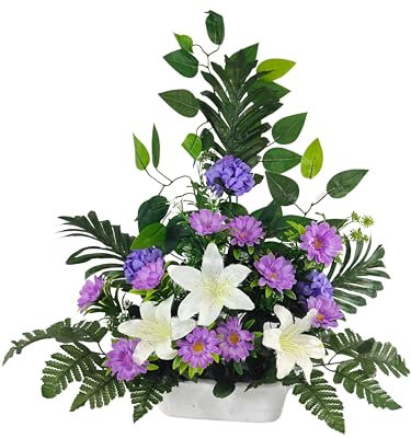 DRW Centro Flores Artificiales para Cementerio Tonos malvas 55X50X14